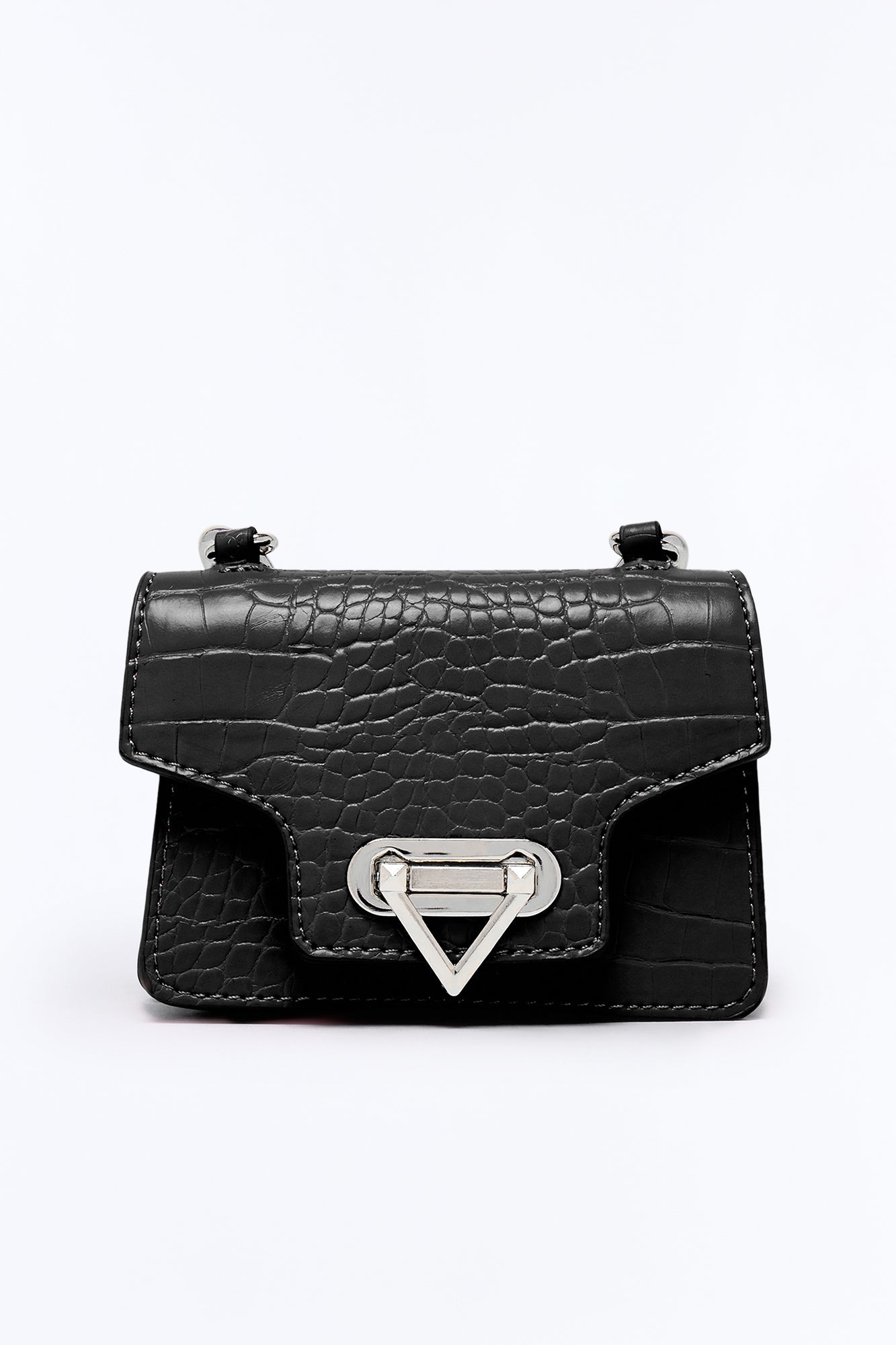 Ready Up Babe Embossed Croc Satchel Handbag - Black