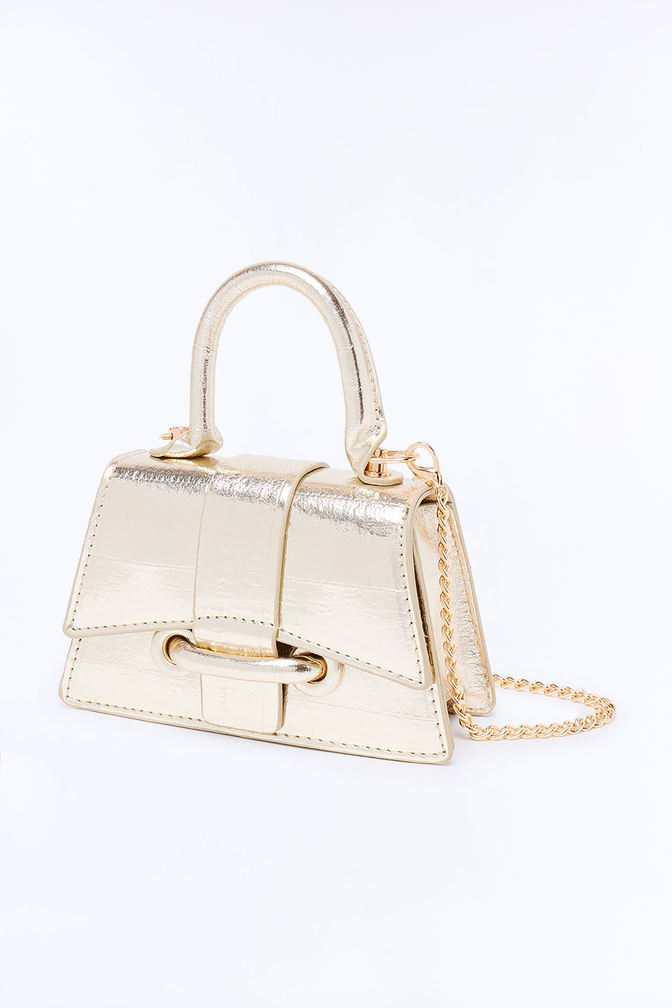 Night Out Embossed Croc Satchel Bag - Gold