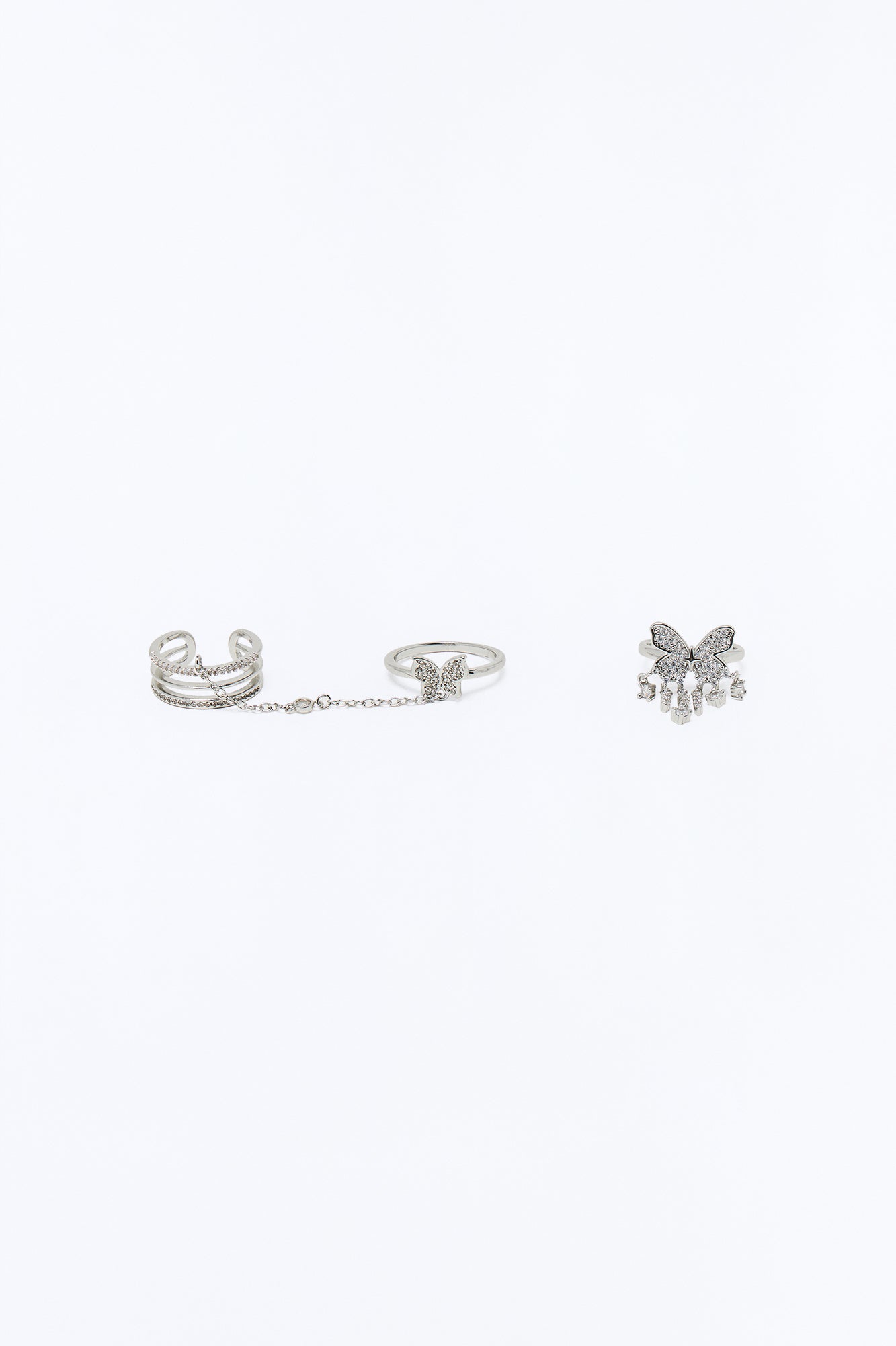 Crystal Wings 2 Piece Multi Ring Set - Silver