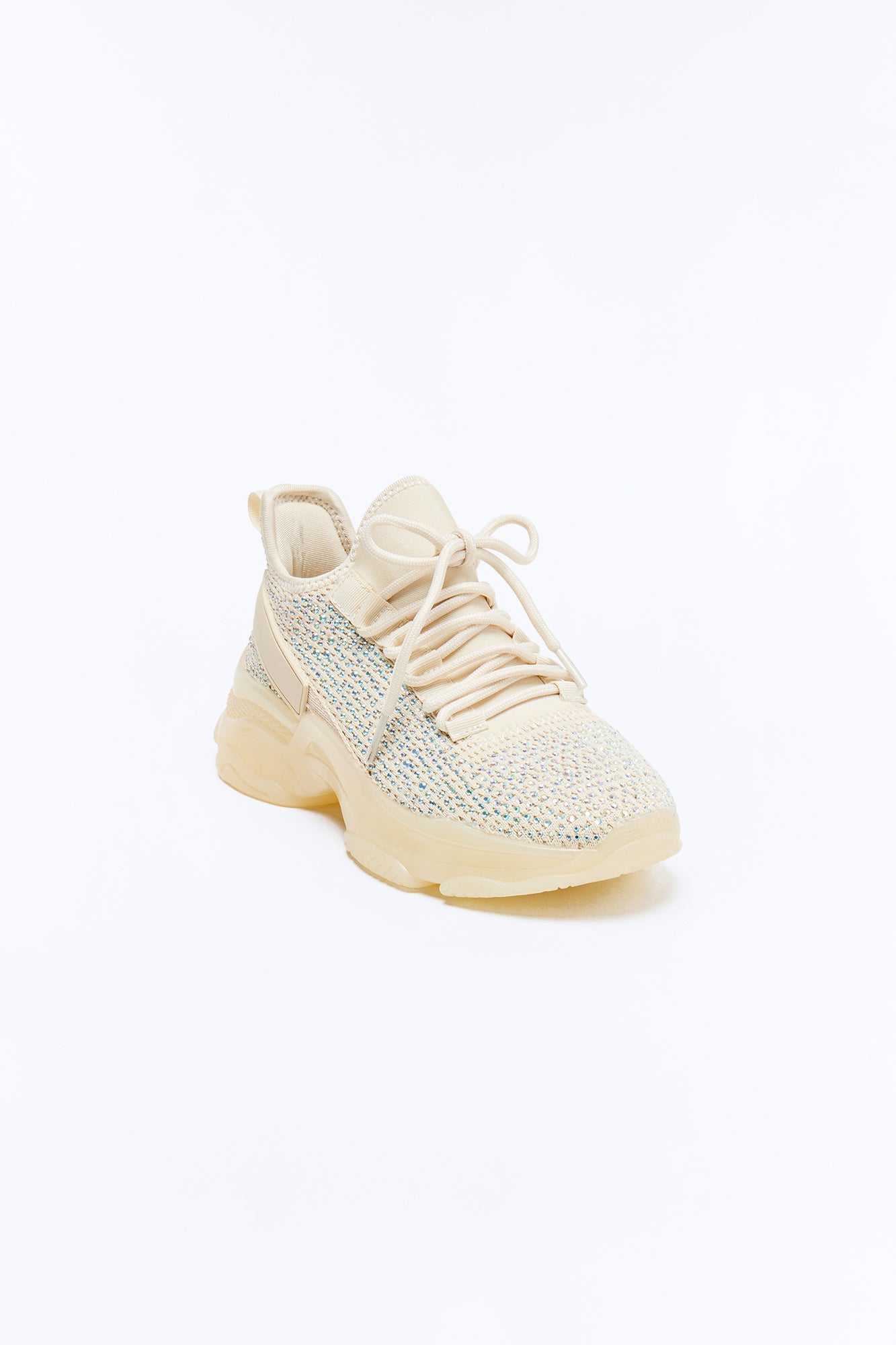 Trophy Rhinestone Platform Sneakers - Beige