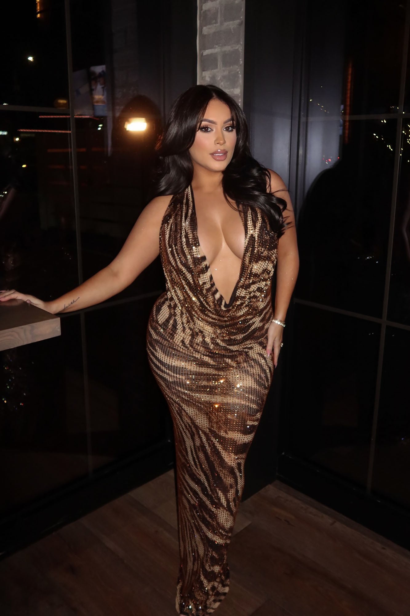 Alexis Rhinestone Maxi Dress - Chocolate