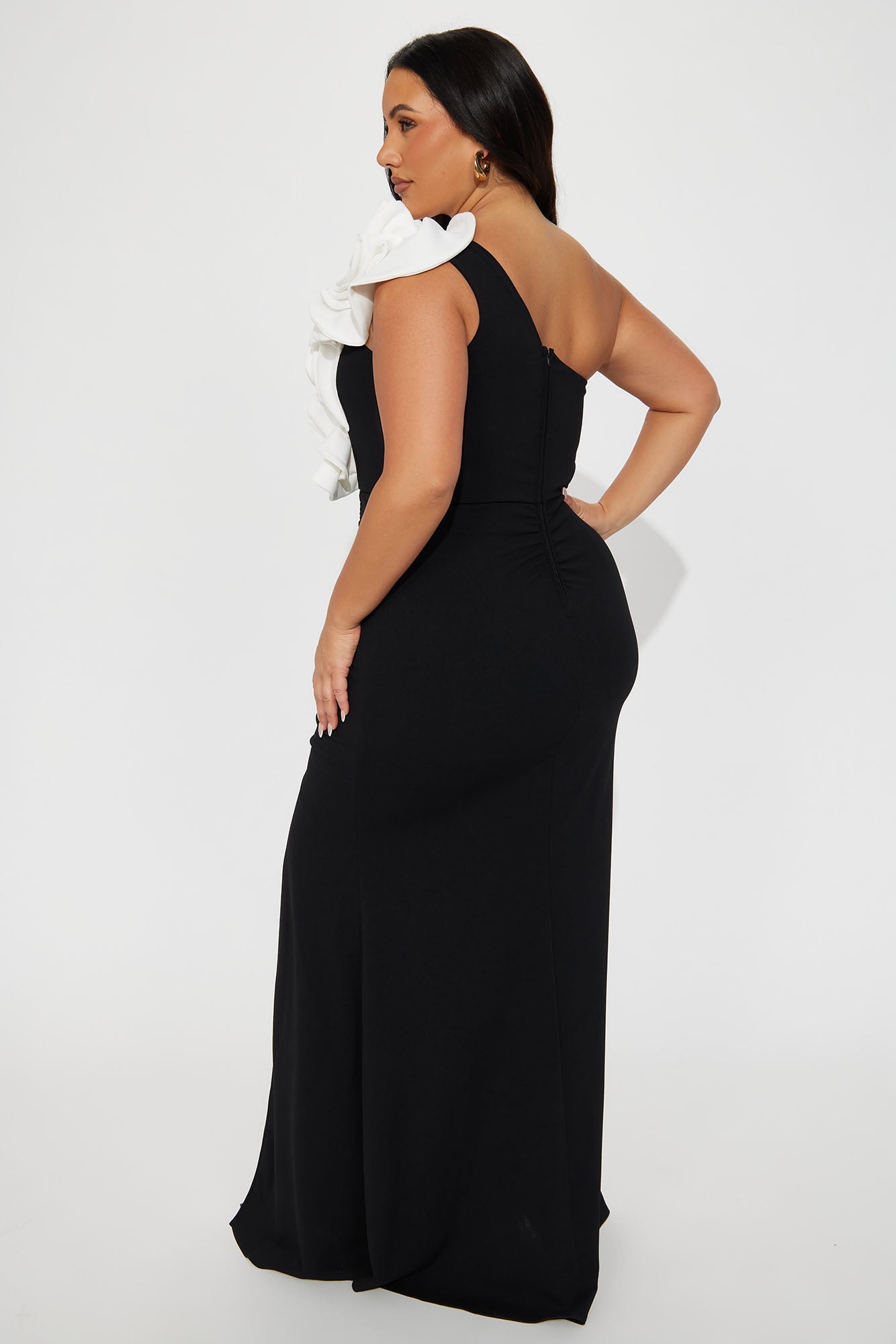 Marissa One Shoulder Gown - Black/White