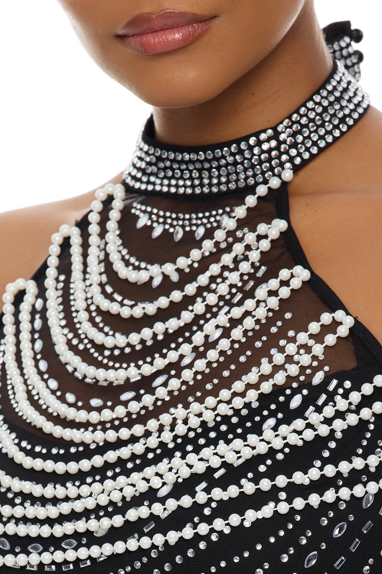 Chloe Embellished Pearl Maxi Dress - Black