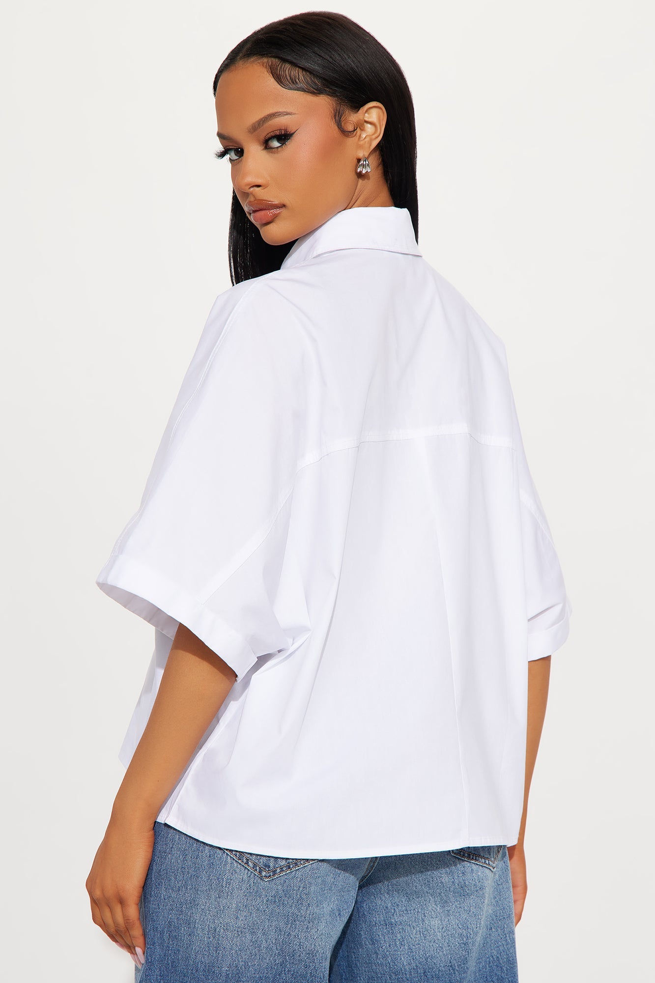 Sancie Oversized Poplin Button Up Shirt - White