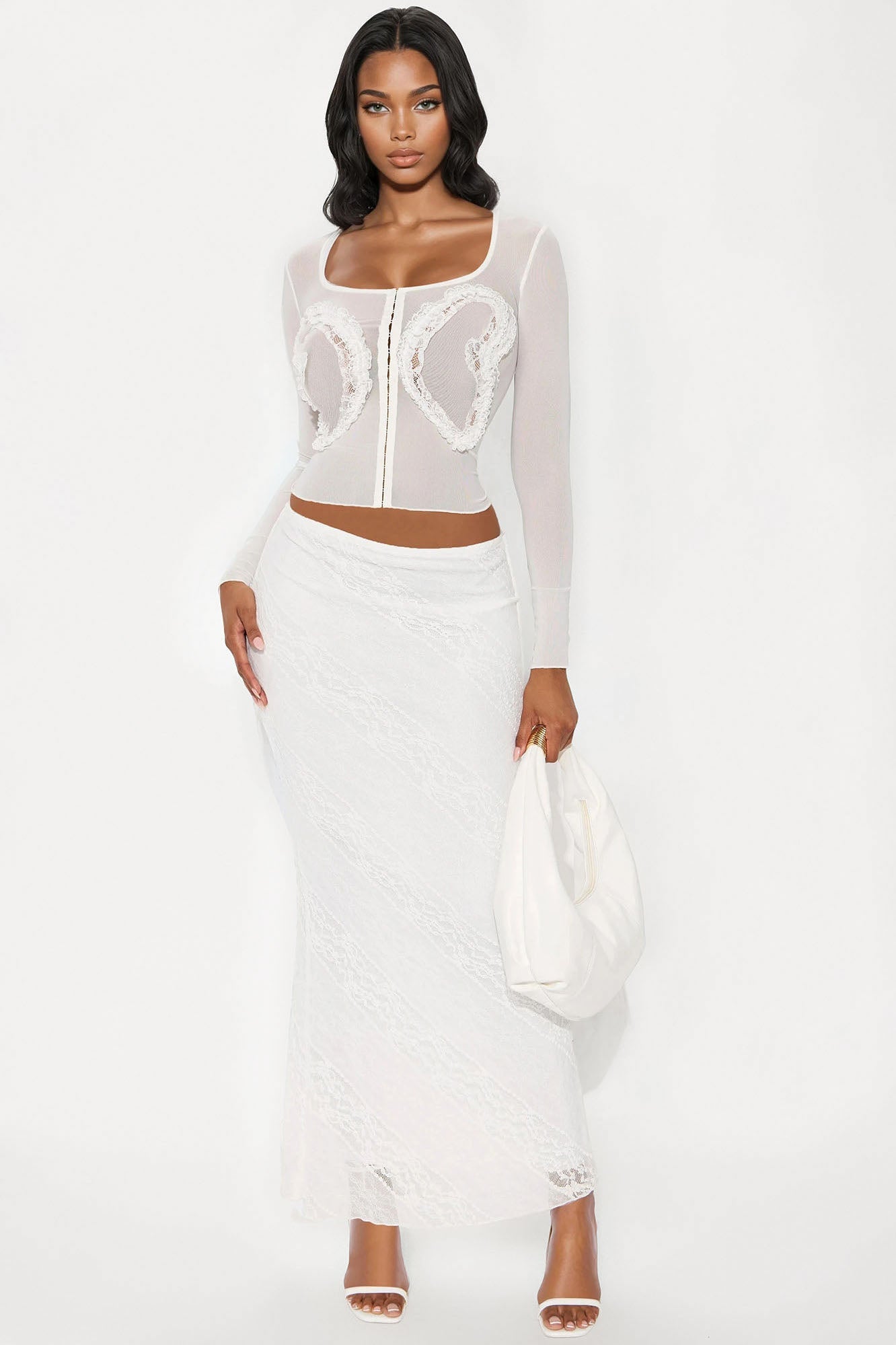 Monarch Long Sleeve Mesh Top - White