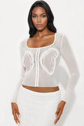Monarch Long Sleeve Mesh Top - White