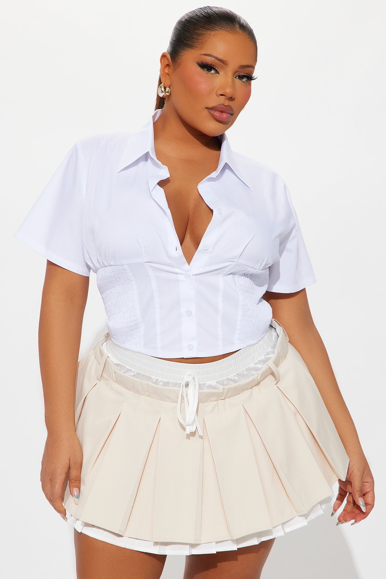 Keep Me Close Smocked Poplin Shirt - White