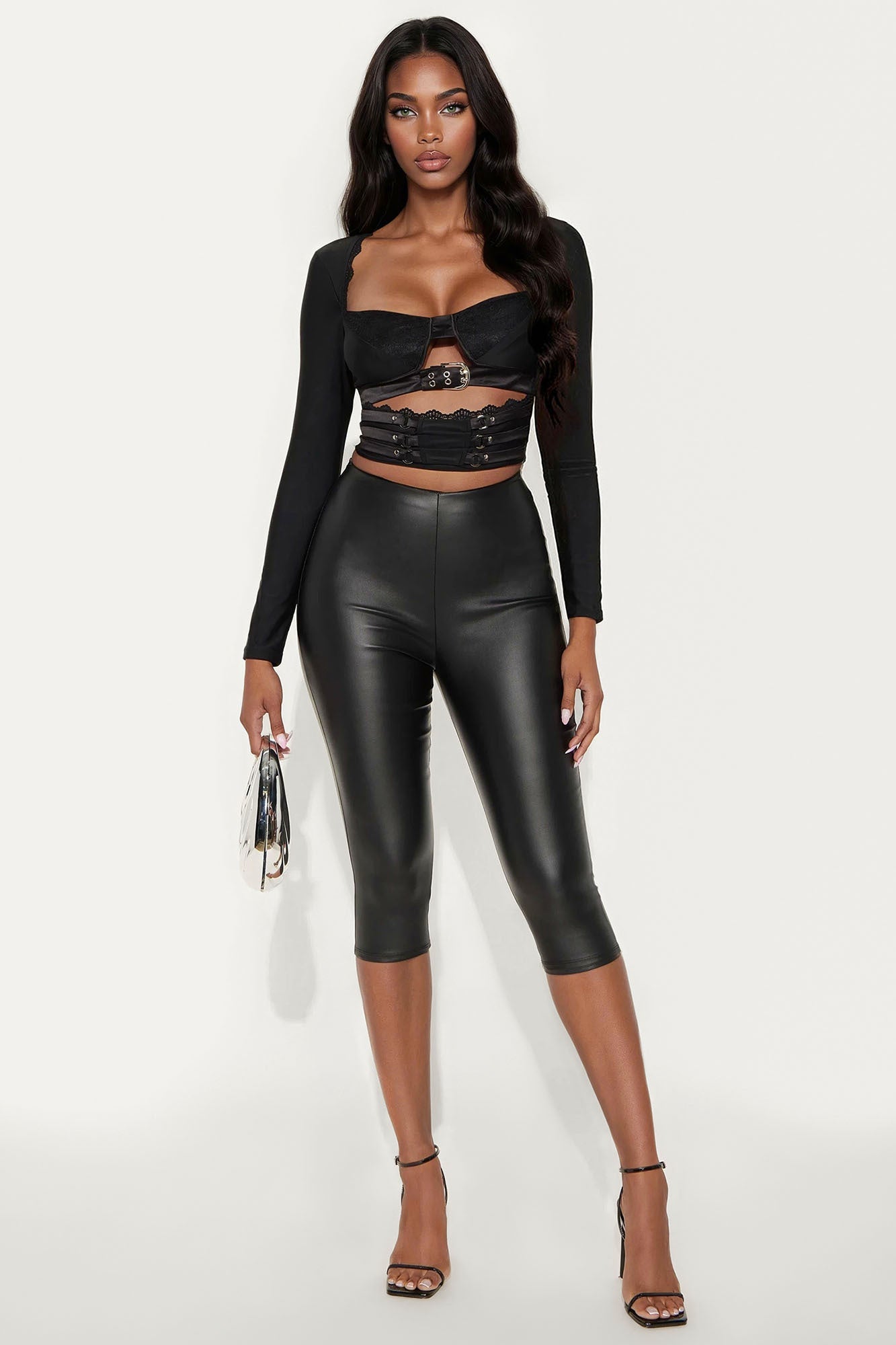 Buckle Down Babe Cut Out Long Sleeve Top - Black