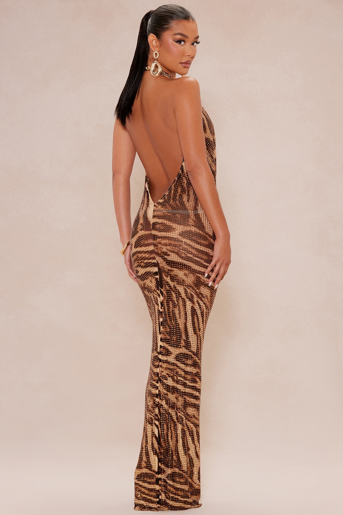 Alexis Rhinestone Maxi Dress - Chocolate