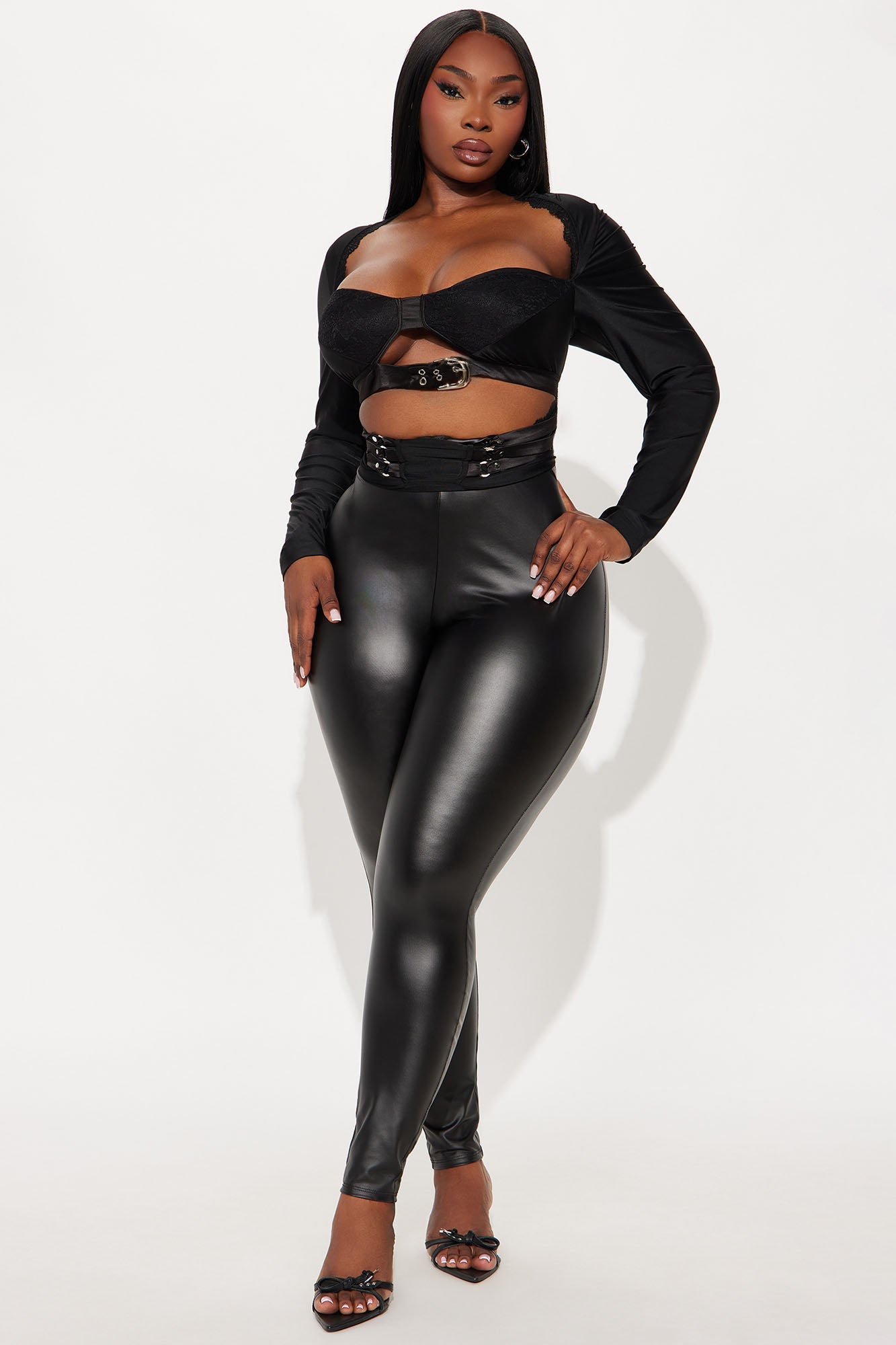 Buckle Down Babe Cut Out Long Sleeve Top - Black