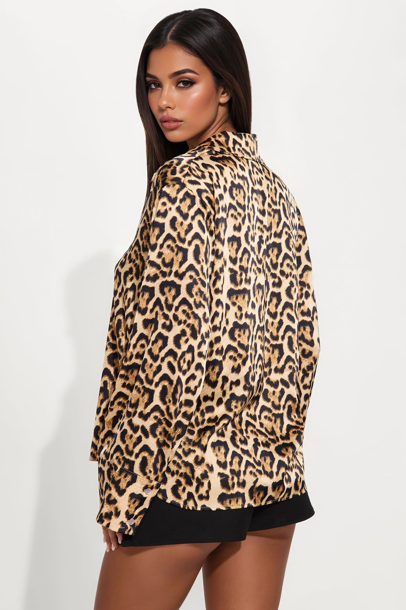 In Motion Leopard Satin Shirt - Leopard
