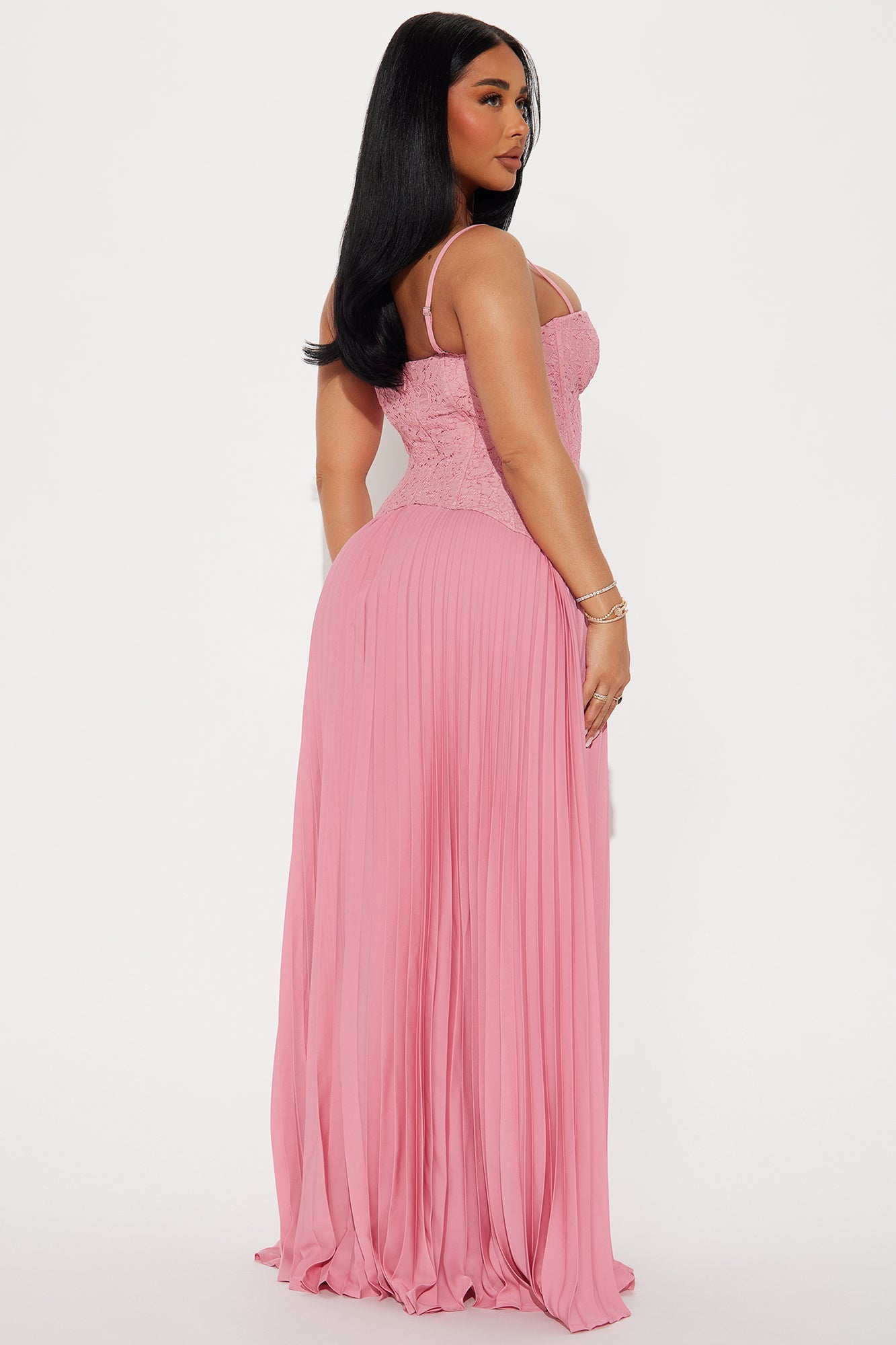 Daniella Lace Corset Pleated Maxi Dress - Pink
